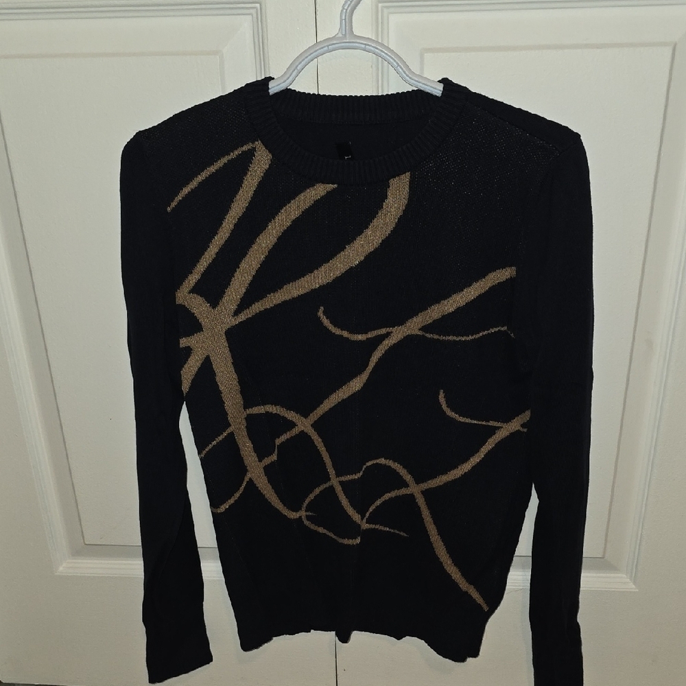 Ralph Lauren Navy Sweater with Brown Abstract Threading